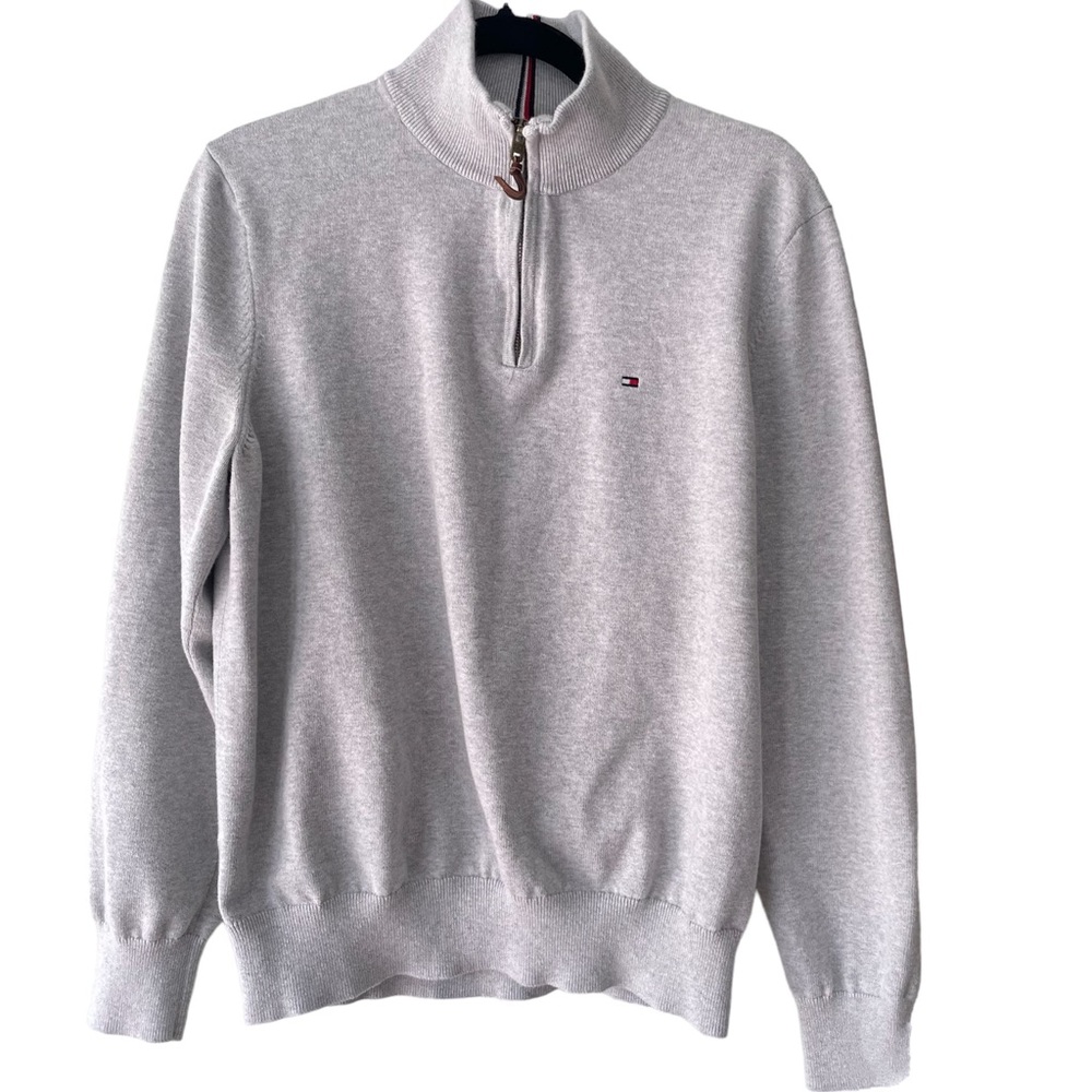 Tommy Hilfiger men’s quarter zip long sleeve pullover gray large